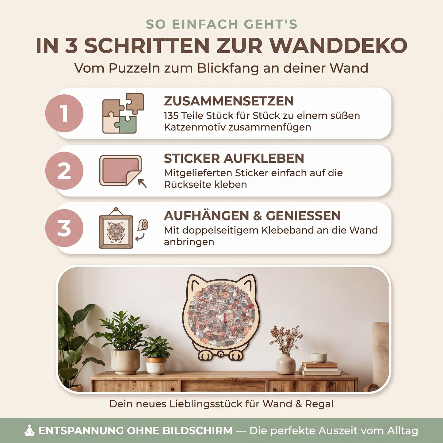Holzpuzzle Katze, 135-teilig