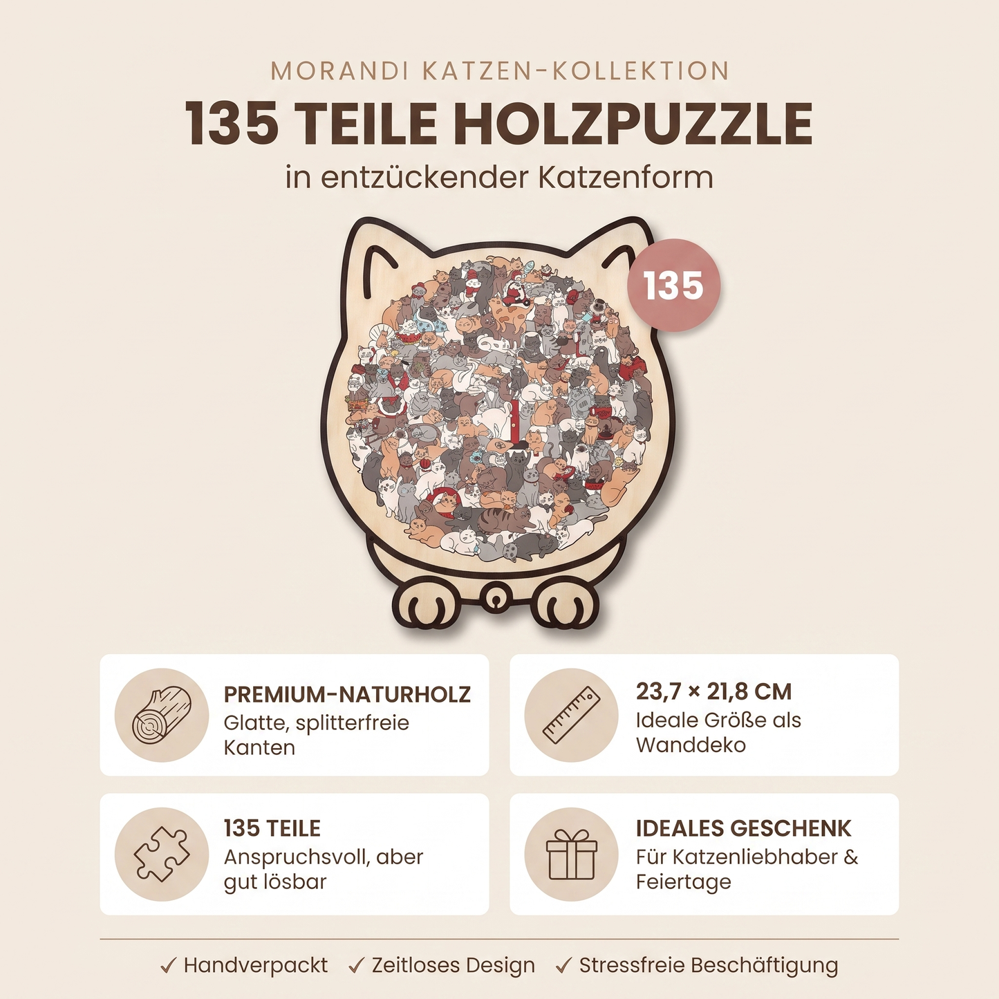 Holzpuzzle Katze, 135-teilig